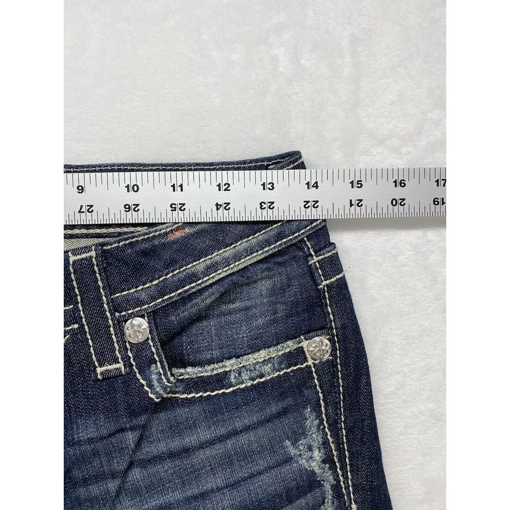 New Miss Me Jeans Womens Size 26 cut‎ off dark blue Denim distressed jorts